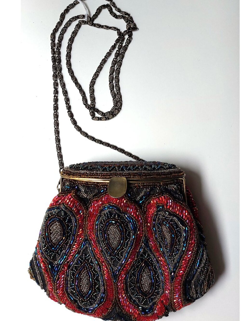 Vintage Beaded Paisley Purse Evening Bag with Chain Strap